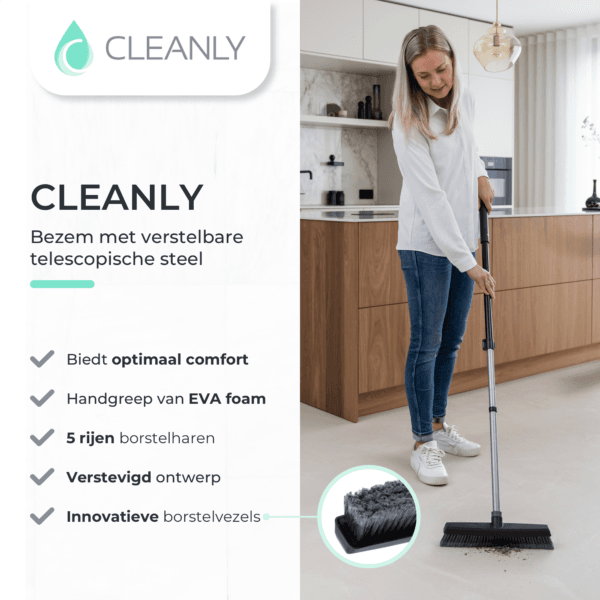 CLEANLY Bezem met Telescopische Steel - Afbeelding 2